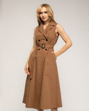 Vestido midi de lunares de doble botonadura, cuello con solapa y cinturón aparte - Tantra Spain 