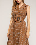 Vestido midi de lunares de doble botonadura, cuello con solapa y cinturón aparte - Tantra Spain 