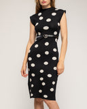 Vestido midi de punto con lunares sin mangas y cinturon aparte - Tantra Spain 