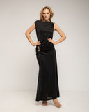 Vestido largo con drapeado en la cadera y en el hombro con detalle metálico - Tantra Spain 