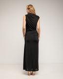 Vestido largo con drapeado en la cadera y en el hombro con detalle metálico - Tantra Spain 