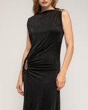 Vestido largo con drapeado en la cadera y en el hombro con detalle metálico - Tantra Spain 