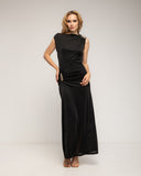 Vestido largo con drapeado en la cadera y en el hombro con detalle metálico - Tantra Spain 
