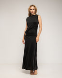 Vestido largo con drapeado en la cadera y en el hombro con detalle metálico - Tantra Spain 