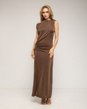 Vestido largo con drapeado en la cadera y en el hombro con detalle metálico - Tantra Spain 