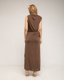 Vestido largo con drapeado en la cadera y en el hombro con detalle metálico - Tantra Spain 