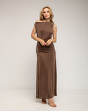 Vestido largo con drapeado en la cadera y en el hombro con detalle metálico - Tantra Spain 