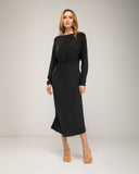 Fine knit dress with cashmere, round neck, batwing sleeves, hidden pockets and elastic on one side