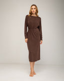 Vestido de punto fino con cashmere, cuello redondo,manga murciélago,  bolsillos ocultos  y elástico a un lado