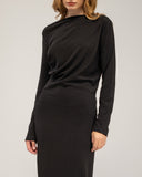 Fine-knit midi dress with cashmere, boat neck and pleats on one side
