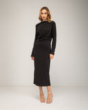 Fine-knit midi dress with cashmere, boat neck and pleats on one side