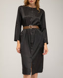 Midi shirt dress with concealed button fastening, round neck and pockets