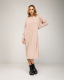 Vestido de punto fino oversize con ribete bicolor en manga, costado y cuello