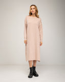 Vestido de punto fino oversize con ribete bicolor en manga, costado y cuello