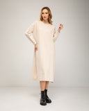 Vestido de punto fino oversize con ribete bicolor en manga, costado y cuello