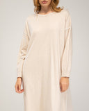 Vestido de punto fino oversize con ribete bicolor en manga, costado y cuello