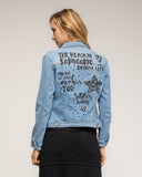 Chaqueta denim con textura en la espalda the reason negro, strass y tachuelas - Tantra Spain  