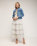 Chaqueta denim con textura en la espalda Small things blanco, strass y tachuelas - Tantra Spain