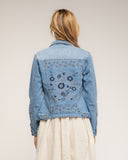 Chaqueta denim con bordados de flores en la espalda, strass y lentejuelas - Tantra Spain
