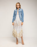 Chaqueta denim con bordados de flores en la espalda, strass y lentejuelas - Tantra Spain