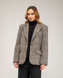 Chaqueta oversize con lana con print principe de gales, con falsos bolsillos