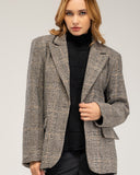 Oversized wool jacket with Prince of Wales print and faux pockets