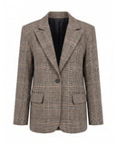 Oversized wool jacket with Prince of Wales print and faux pockets