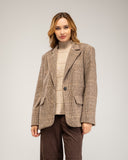 Chaqueta oversize con lana con print principe de gales, con falsos bolsillos