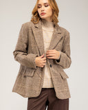 Oversized wool jacket with Prince of Wales print and faux pockets