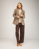 Oversized wool jacket with Prince of Wales print and faux pockets