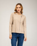 Chaqueta de punto fino con cremallera lateral, cuello pico y falsos bolsillos