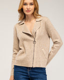 Chaqueta de punto fino con cremallera lateral, cuello pico y falsos bolsillos