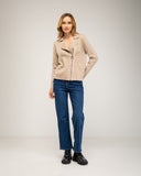 Chaqueta de punto fino con cremallera lateral, cuello pico y falsos bolsillos