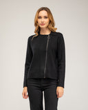 Chaqueta de punto fino con cremallera lateral, cuello pico y falsos bolsillos