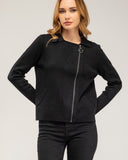 Chaqueta de punto fino con cremallera lateral, cuello pico y falsos bolsillos