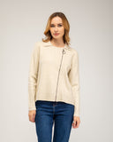 Chaqueta de punto fino con cremallera lateral, cuello pico y falsos bolsillos