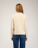Chaqueta de punto fino con cremallera lateral, cuello pico y falsos bolsillos