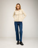Chaqueta de punto fino con cremallera lateral, cuello pico y falsos bolsillos