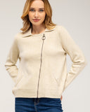 Chaqueta de punto fino con cremallera lateral, cuello pico y falsos bolsillos