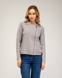 Chaqueta de punto fino con cremallera lateral, cuello pico y falsos bolsillos