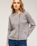 Chaqueta de punto fino con cremallera lateral, cuello pico y falsos bolsillos