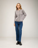 Chaqueta de punto fino con cremallera lateral, cuello pico y falsos bolsillos