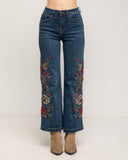 Jeans de tiro alto con bordados de flores en los laterales y en el bolsillo trasero - Tantra Spain