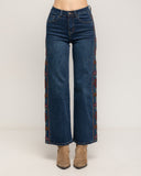 Jeans de tiro alto con bordado de punto de cruz en los laterales - Tantra Spain