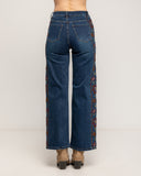 Jeans de tiro alto con bordado de punto de cruz en los laterales - Tantra Spain