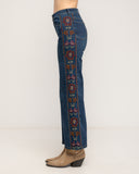 Jeans de tiro alto con bordado de punto de cruz en los laterales - Tantra Spain