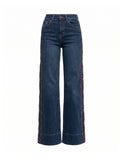 Jeans de tiro alto con bordado de punto de cruz en los laterales - Tantra Spain