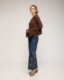 Jeans de tiro alto con bordado de flores en los laterales - Tantra Spain