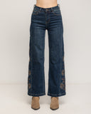 Jeans de tiro alto con bordado de flores en los laterales - Tantra Spain