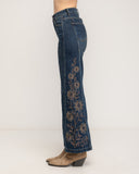 Jeans de tiro alto con bordado de flores en los laterales - Tantra Spain